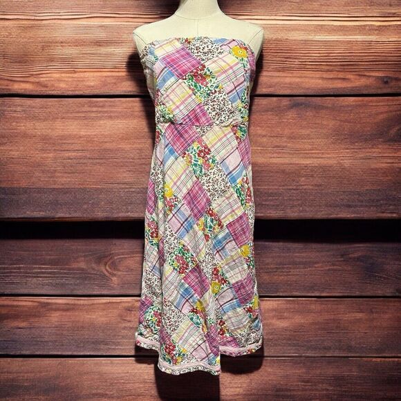 Women’s Body Central Y2K Patchwork Madras Strapless Dress Size Medium Preppy - Picture 1 of 7